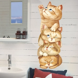 Cute cartoon orange cats climbing ladder wall sticker for children's room decor