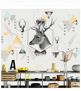 Detail of Nordic geometric wall sticker featuring a hand-drawn deer head and abstract shapes