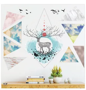 Detailed wall sticker featuring a grey elk with branch antlers and geometric patterns