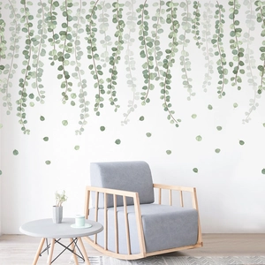 Minimalist green eucalyptus leaf wall stickers for a fresh Nordic home decor style