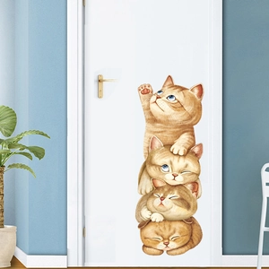 Cute cartoon cats climbing a ladder wall stickers for kids room door decoration