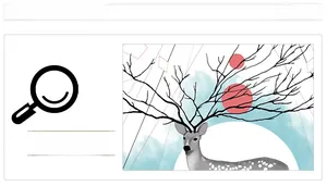 Detail of artistic elk wall sticker with antler branches and red circular accents