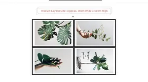 Stickers muraux nordiques détaillés avec monstera et eucalyptus en quatre panneaux