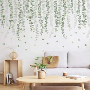 Nordic minimalist green leaf vine wall stickers for living room decor and home styling