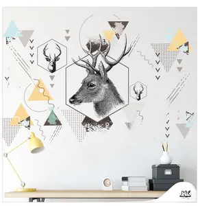 Minimalist Nordic geometric wall stickers with elk and triangle patterns for home decor