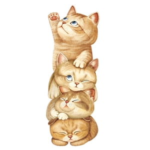 Cute cartoon orange tabby cats wall sticker for kids room with four playful cat poses