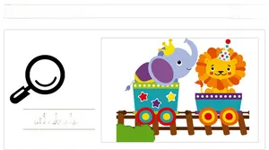 Detail of cartoon train wall sticker with elephant and lion for kids room decoration