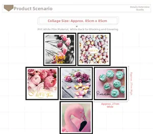 Détail de stickers muraux PVC flamant rose et fleurs, lot de 6 pièces, rendu 85x85cm