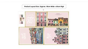 Detail view of colorful European architecture wall stickers with 60x90cm layout dimensions