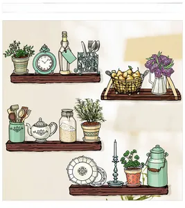 Detail van bloemen muurstickers met handgeschilderde keuken- en woondecoratie-elementen