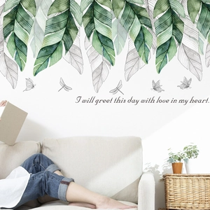 Nordic Style Tropical Banana Leaf Wall Sticker Fresh Green Plant Pvc Self Adhesive Wallpaper With Quote For Home Decor