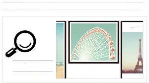 Detail view of pink ins style triptych wall art featuring Eiffel Tower and beach scenery