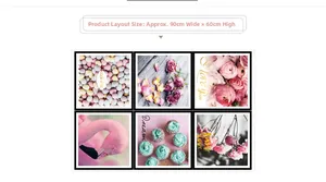 Détail du lot de 6 stickers muraux flamant rose et rose, disposition en grille 90x60cm