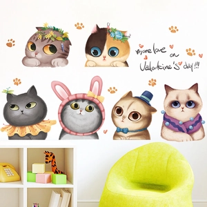 Cartoon Cat Wall Stickers PVC Removable Waterproof DIY Art Decal For Kids Room Nursery Bedroom Valentine Day Decoration