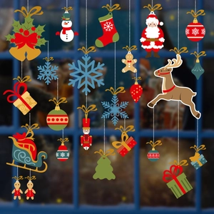 Christmas Window Clings Snowman Reindeer Snowflake Decals For Shop Glass Kindergarten Home Holiday Decoration PVC Waterproof Wall Stickers
