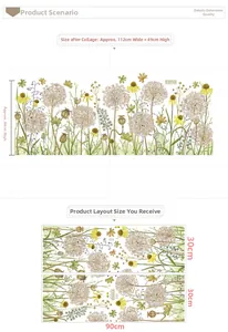 Detail showing self-adhesive wall stickers with dimensions 112x49cm for flower decor
