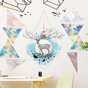 Nordic creative elk wall sticker with artistic geometric patterns for living room decor