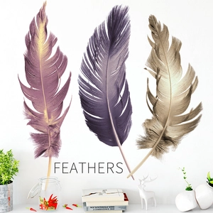Modern Colorful Feather PVC Waterproof Self-Adhesive Wall Sticker For Living Room Bedroom Removable Home Wall Decor Decal