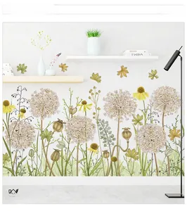 Floral wall sticker showing sunflower and dandelion decals in a modern living room setup
