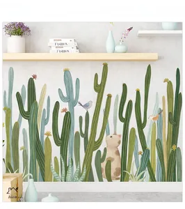 Dettaglio di adesivi murali autoadesivi con cactus nordici e simpatici gatti decorativi