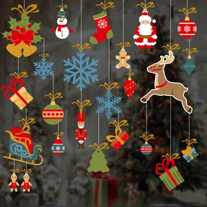 Christmas window stickers set with cartoon snowman snowflakes and reindeer decorations