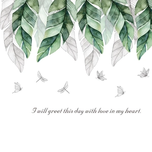 Self-adhesive tropical banana leaf wall sticker with watercolor foliage and butterfly art