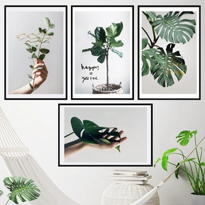 Stickers Muraux Plantes Vertes Nordiques Feuilles en Pot PVC Décalcomanies Murales Autocollantes Pour Chambre Salon Maison