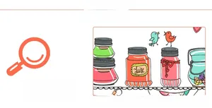 Detail view of removable colorful kitchen wall stickers with jar and bird illustrations