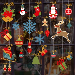Christmas window stickers set with Santa, snowman and reindeer for holiday glass decoration