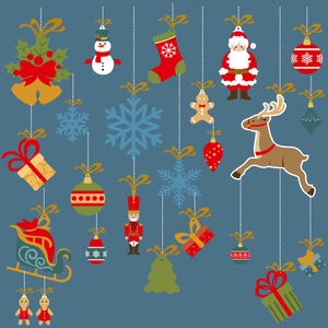 Christmas wall stickers featuring Santa, snowman and reindeer on dark blue background