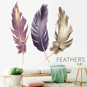 Three colorful decorative feather wall stickers for living room bedroom wall decor