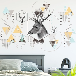 Nordic geometric deer head wall stickers for minimalist bedroom decor self-adhesive art