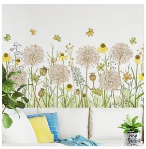 Garden style wall sticker with sunflowers and wildflowers for living room decoration
