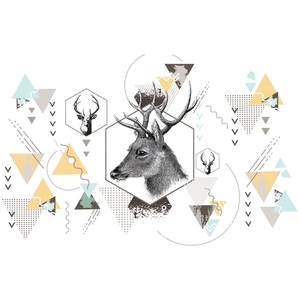 Modern Nordic geometric wall sticker featuring artistic hand-drawn deer head and abstract shapes
