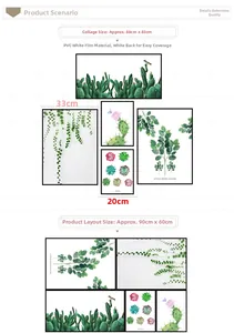 Detail showing layout dimensions 90x60cm and PVC material for cactus wall sticker