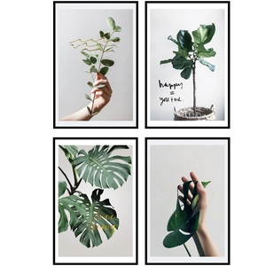 Stickers muraux modernes de plantes vertes en pot style nordique avec eucalyptus et monstera