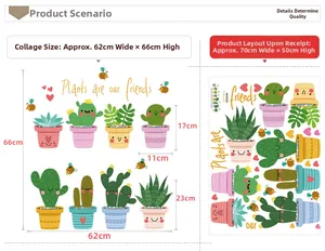 Dettagli su dimensioni e layout degli adesivi murali con piante grasse per bambini