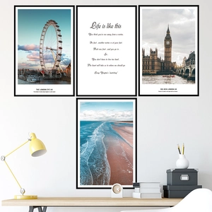 Stickers Muraux Architecture Londres Moderne Nordique PVC Imperméable Autocollant Big Ben London Eye Vagues Citations