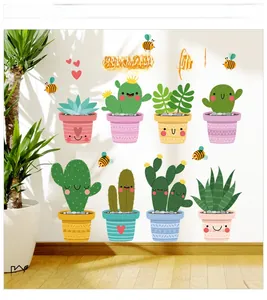 Adesivi da parete con succulente cartone animato, api e testo Plants are our friends