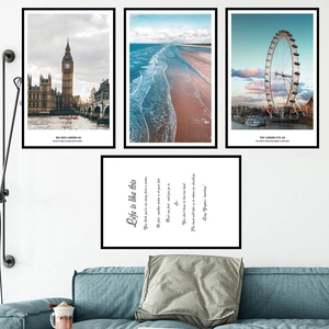 Ensemble de cadres modernes Londres avec Big Ben et London Eye au-dessus d'un canapé
