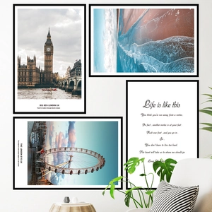 Lot de tableaux modernes de Londres avec Big Ben et London Eye et cadres noirs