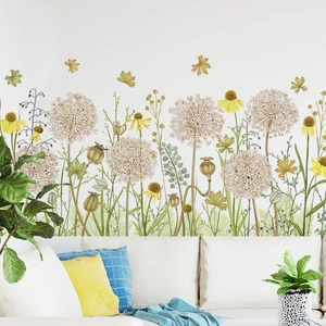 Self-adhesive floral baseboard wall sticker with rustic dandelion and wildflower pattern