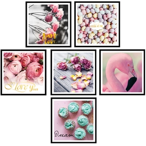 Stickers muraux flamant rose et fleurs avec motifs romantiques et citations de rêve
