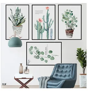 Modernes Wandbild-Set mit botanischen Aquarellen von Bogenhanf und Ufopflanze in Rahmen