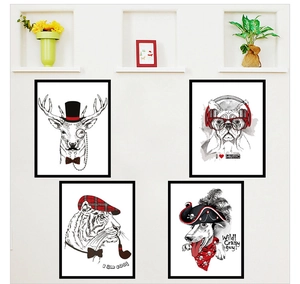 Lot de tableaux muraux animaux minimalistes avec cerfs et chiens dans des cadres noirs