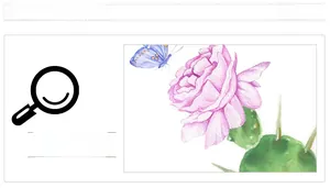 Detail view of watercolor cactus wall sticker with pink rose and purple butterfly print
