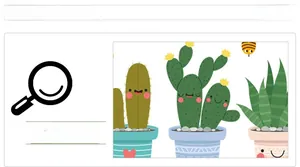 Dettaglio di adesivi murali cactus succulenti cartoon con ape e colori vivaci