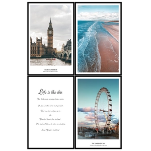 Ensemble de 4 affiches murales de Londres avec Big Ben et le London Eye style nordique