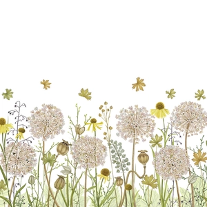 Self-adhesive pastoral wall sticker with botanical floral illustrations for living room decor