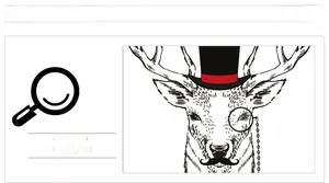 Détail de l'autocollant cerf gentleman avec chapeau haut de forme, monocle et moustache